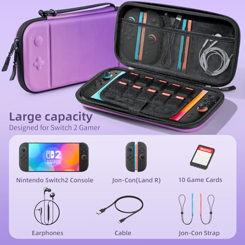 BRHE Switch 2 Carry Case Compatible with Nintendo Switch 2 Console,Large Capacity Switch 2 Case, Portable Hard NS 2 Travel Bag for Console & Accessories, 10 Game Card Slots (Purple Gradient) - color: Purple Gradient