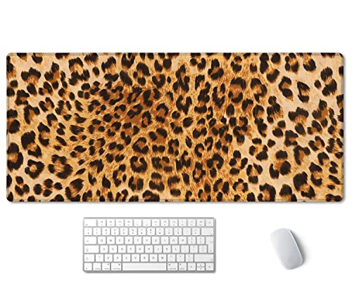 SSOIU Extended Gaming Mouse Pad (35.5x15.7 in), Large Non-Slip Rubber Base Mousepad with Stitched Edges, Waterproof Keyboard Mouse Mat Desk Pad for Work, Game, Office, Home - Leopard Print - color: Leopard