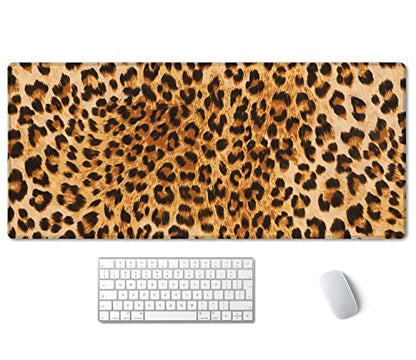 SSOIU Extended Gaming Mouse Pad (35.5x15.7 in), Large Non-Slip Rubber Base Mousepad with Stitched Edges, Waterproof Keyboard Mouse Mat Desk Pad for Work, Game, Office, Home - Leopard Print - color: Leopard