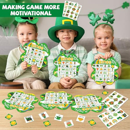 39Pcs St. Patrick’s Day Bingo Game for Adults Kids 24 Players Shamrock Shape Bingo Game Cards with Reward Stickers for Family Friend Large Group Activities St. Patrick’s Day Spring Party Favor - style: St. Patrick's