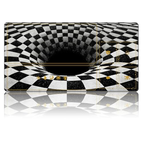 Checkered Vortex 2-Player or Solo TCG Playmat with Card Layout Zones, Card Game Mat with Designated Zones, Premium Stitched Edge Desk Mat for Gamers & Collectors & RPGs 24 x 14 Inch - color: Checkered Vortex, size: Zone 3