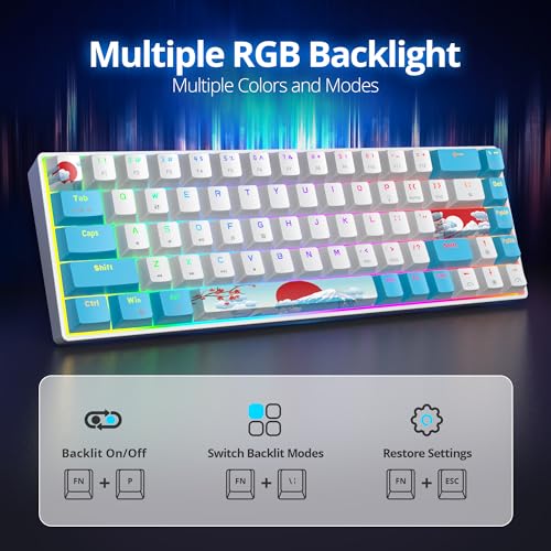 Portable 60% Mechanical Gaming Keyboard White/Blue, RGB Backlit Wired Key Board with Red Switch, Compact 68 Keys Office Keyboards with for Windows Laptop PC (68 Sea/Red Switch) - color: 68 Sea/Red Switch