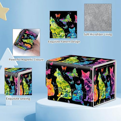 for MTG Commander Deck Box,Card Deck Box for Trading Yugioh MTG,Fits 100 Double Sleeved Cards,PU Leather Strong Magnet Case for Magic Commander TCG CCG,Glitter Cat - color: Glitter Cat