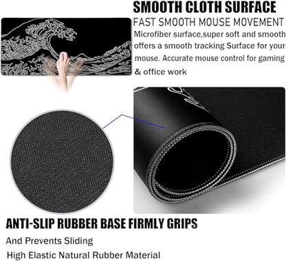 Large Gaming Mouse Pad, Waterproof Extra Large Big Mouse Pad with Stitched Edge, XXXL Non-Slip Black Computer Long Mousepad for Gamer, Office & Home, Wave Lines - color: Sea Wave, size: 35.4L x 15.7W inches