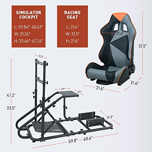 WTRAVEL Racing Simulator Cockpit with Wheel Stand and Racing Seat for All Logitech G920|G25|G27|G29| Thrustmaster | Compatible with Xbox, PS4, PS5, PC Platforms (Black+Gray) - color: Black+gray