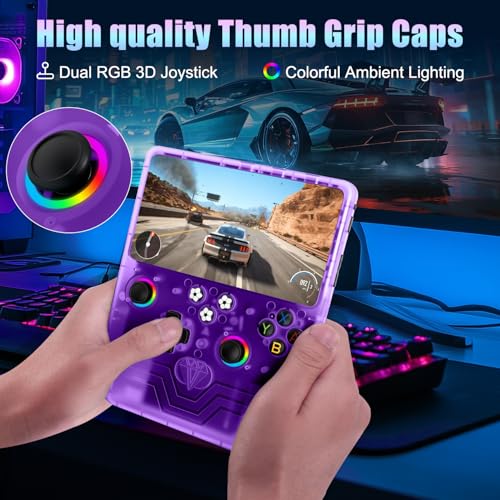 R60 Max Handheld Game Console, 128GB Retro Gaming Console with 40000+ Games, 6-Inch IPS Screen, Linux System, RGB Joysticks, 6000mAh Rechargeable Portable Gaming System (Transparent Purple) - color: Transparent Purple