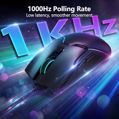 Wired Gaming Mouse,Ergonomic 8000 DPI Optical Gaming Mice with 12 RGB Backlit Modes, 6 Programmable Buttons, DIY Software for PC Gamer & Office