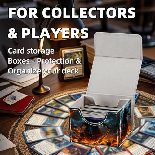 Trading Card Storage Box, Holds 100+ for MTG Cards, Premium PU Leather with Magnetic Closure, Skeleton Amid Flaming Skulls Durable Deck Box for Magic the Gathering, Trading Card Games - color: Skeleton Amid Flaming Skulls