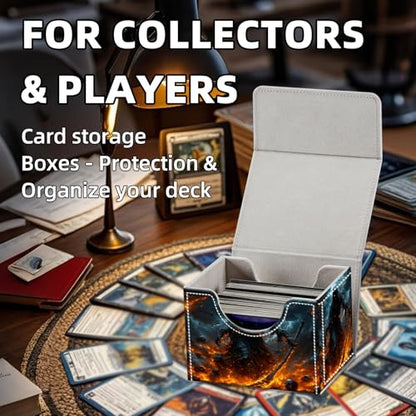 Trading Card Storage Box, Holds 100+ for MTG Cards, Premium PU Leather with Magnetic Closure, Skeleton Amid Flaming Skulls Durable Deck Box for Magic the Gathering, Trading Card Games - color: Skeleton Amid Flaming Skulls