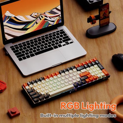 RK ROYAL KLUDGE RK100 Wireless Mechanical Keyboard RGB Backlit Bluetooth5.1/2.4G/Wired 96% Full Size 100-Key Hot Swappable Gaming Keyboard Red Switch Carbon - color: Carbon, size: Hot Swappable Red Switch