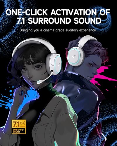 Picun G2 Wireless Gaming Headset, Over-Ear 7.1 Virtual Surround Sound, 2.4GHz/Bluetooth 5.4/Wired, 5ms Ultra-Low Latency, 100H Battery, ENC Noise-Canceling Mic, RGB, for PC PS5 PS4 Switch (Grey) - color: Grey