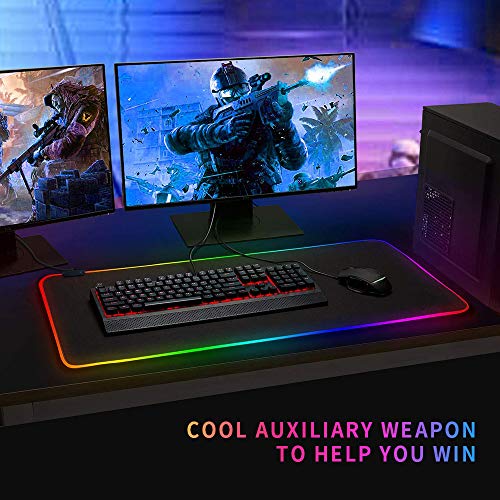RGB Gaming Mouse Mat Pad - Large Extended Led Mousepad with 14 Lighting Modes 2 Brightness,Big Gaming pad Extra Long Computer Keyboard Mat Anti-Slip Waterproof - 31.5 x 11.8 Inch-Black
