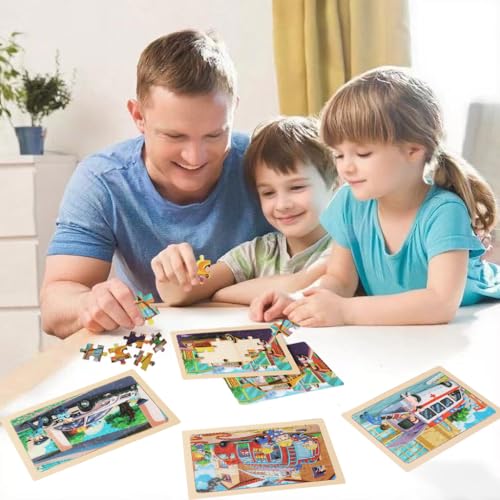 Puzzles for Kids Ages 4-6, 4 Packs 24 Piece Wooden Jigsaw Puzzle for Toddlers 5-8, Preschool Educational Puzzle Boards Toys Gifts for 4 5 6 7 8 Girls Boys - color: School Bus