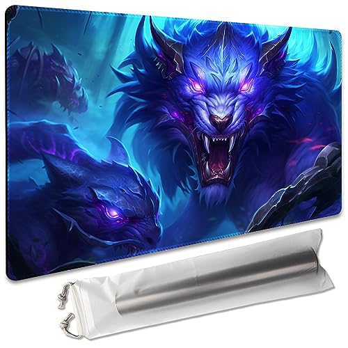 Premium Board Game 24x14in MTG Playmat Compatible for OCG CCG RPG TCG Playmat (Blue The Wolf) - color: Blue the Wolf
