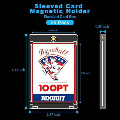 25-Pack 100pt Sleeved Card Magnetic Holders | Fits Sleeved Card First, One Touch Card Holder, Inner Size 2.63″×3.70″, Clear Hard Case for Trading Cards, Baseball Cards - size: 25ct 100PT Sleeved Card Holder