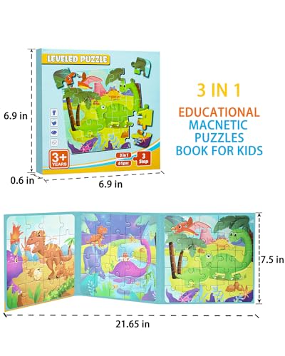 Dinosaur Magnetic Puzzles for Toddlers 3-5, 3 in 1 Travel Puzzles Book Games for Kids Ages 2-4, Travel Games and Toys for 3 4 5 6 Year olds Boys and Girls (Dinosaur 1) - style: Level 2 Dinosaur