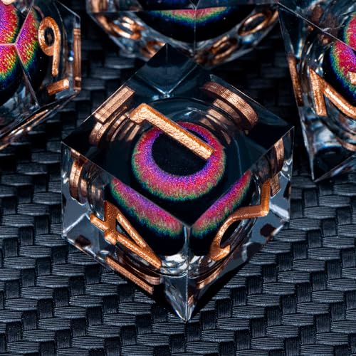 ARUOHHA DND Dragon Eye Dice Liquid Core Resin Sharp Edged Dice Set with Gift Box, RPG Role Playing Game Polyhedral Handmade D and D Dice D20 D12 D10 D8 D6 D4 - color: Yy03-rainbow