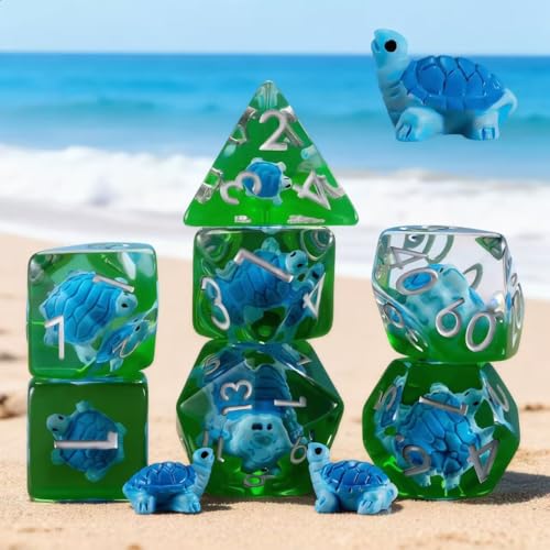 Resin D&D Dice Set, Blue Turtle DND Animal Polyhedral Dice for Dungeons and Dragons, RPG, MTG DND 7-DIE (D4, D6, D8, D10, D12, D20, D%) for Ages 15 and Up - color: Blue Turtle