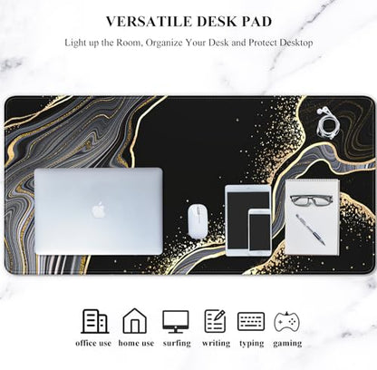 Auhoahsil Extended Mouse Pad, XXL Desk Pad Gaming Mousepad, Large Big Laptop Computer Keyboard Desk Mat with Non-Slip Base Stitched Edge for Gaming Office Men Women, 35.5 x 15.7 in, Black Marble - color: 05 Black Gold Marble, size: XXL - Extended size 35.