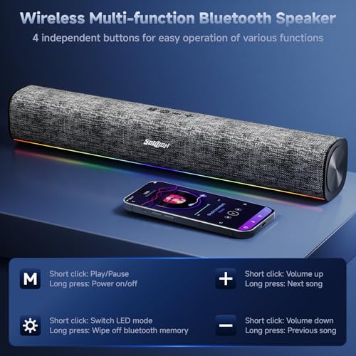 SOULION Bluetooth Computer Speakers with Dynamic LED Light, USB Plug & Play PC Speakers with Switch Button, Clearly Sound Soundbar for Desktop Laptop Monitor MG(USB-C to USB Adapter Included) | Dynamic LED Light, USB Plug & Play, Switch Button, Clearly So