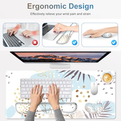 Large Gaming Mouse Pad Set, 4 in1 Ergonomics Keyboard Desk Mat with Memory Foam Wrist Rest, Computer Extended Game Mousepad, Non-Slip Desk Pad Matt Easy Typing Pain Relief I Art Modern Blue - color: Art Modern Blue