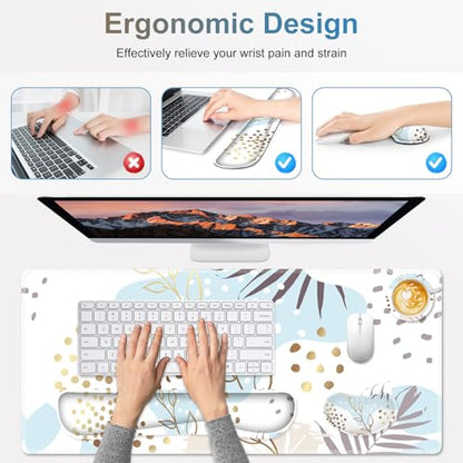 Large Gaming Mouse Pad Set, 4 in1 Ergonomics Keyboard Desk Mat with Memory Foam Wrist Rest, Computer Extended Game Mousepad, Non-Slip Desk Pad Matt Easy Typing Pain Relief I Art Modern Blue - color: Art Modern Blue