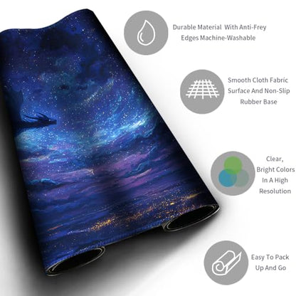 MTG Playmats(Stitched) 14x24in Compatible for OCG CCG RPG TCG Playmats with Card Zones Storage Bag (Starry Sky Dragon-No Zone) - color: Starry Sky Dragon-no Zone