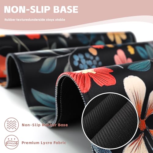 Baziabbo Floral Desk Mat,XXL Extended Big Mouse Pad,Gaming Mousepad with Stitched Edge,Non-Slip Rubber Base Keyboard Desk Pad for Home Office Study Game - color: Floral Black