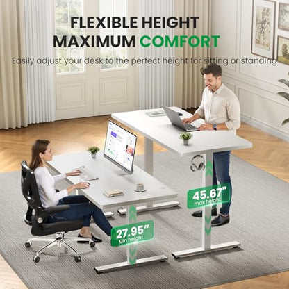 White 60x28 in Electric Standing Desk, 1 Inch Thick Tabletop | Double Beam Frame, Holds 220lbs, Sit Stand, 3 Memory Height Adjustment, Extra Deep Table Top, White Frame - color: White Top / White Frame, size: 60 x 28 Inch