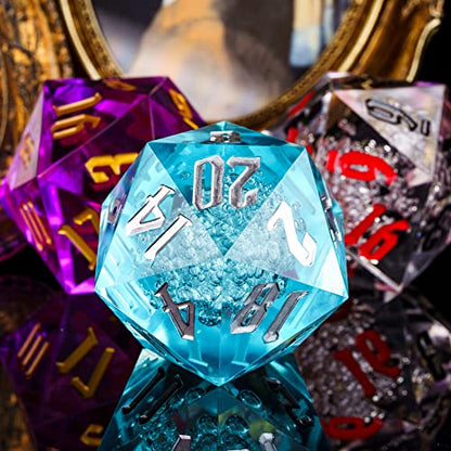 55mm 20 Sided DND Dice, Giant D20 D&D Polyhedral Dice Large D20 with Die Gift Box for D&D, RPG Table Games (Transparent Blue Bubbles) - color: Transparent Blue Bubbles