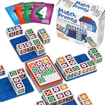 Funwares Match Frenzy: Portable Pattern Matching Puzzle Game, Family Mini Board Games, Perfect for Travel & Home Play, Road Trip Activities for Kids and Adults, Quick Set-Up - style: 4-Player