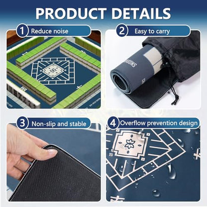 Mahjong Mat,Non-Slip and Noise Reducing Portable Mahjong Accessories | 31.5" x 31.5" with a Carrying Bag,Game Table Mat for Board Games, Card Games, Dominoes - color: Blue