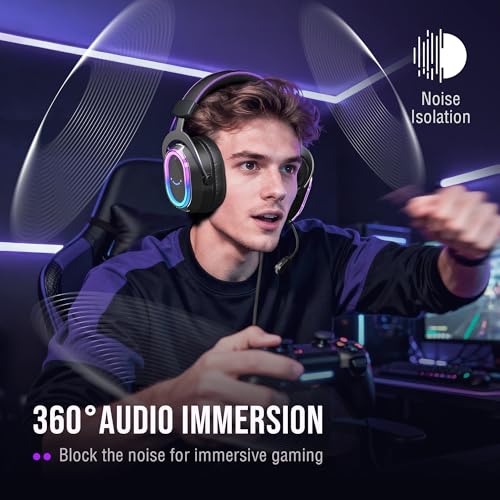 FIFINE Wired Gaming Headsets: 7.1 Surround Sound - Vibrant Customizable RGB - Game/Chat Balance, USB Gamer Headphones with Noise Canceling Microphone for PC, PS5/PS4, Laptop, Mac - AmpliGame H13BP | Large 50mm drivers, Crisp 7.1 Surround, Ergonomic Earpad