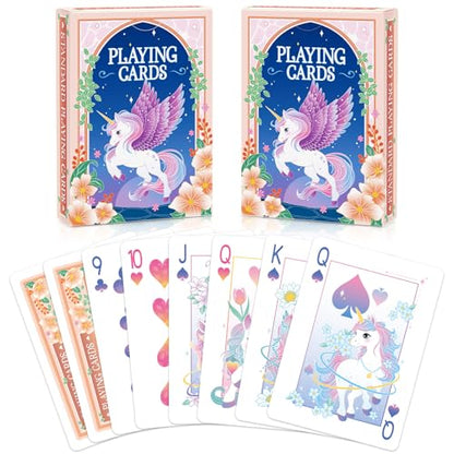 Playing Cards 2 Pack, 2 Deck of Cards, Unicorn Theme Playing Cards | Standard, Poker Cards Set for Card Games, Family Game Night, Blackjack, Unicorn Party Favors, Birthday, Stocking Stuffers - style: Unicorn