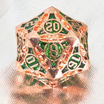 D20 23mm Metal Dice Polyhedral Dice for Dungeons and Dragons, RPG, Polyhedral Roleplaying Games MTG Table Games (Rose Gold + Green) - color: Rose Gold + Green