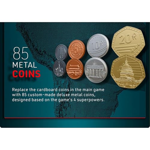 World Order: Metal Coins - 85 Collectible Pieces, Board Game Upgrade Components, Replace Base Cardboard Money, Multiple Denominations, Economic Set - style: Metal Coins