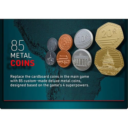World Order: Metal Coins - 85 Collectible Pieces, Board Game Upgrade Components, Replace Base Cardboard Money, Multiple Denominations, Economic Set - style: Metal Coins