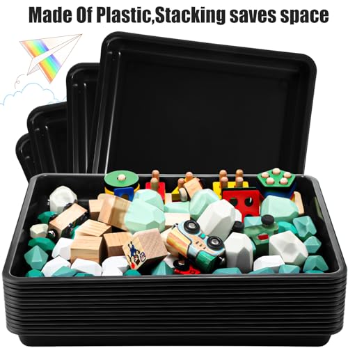 Maitys 15 Pack Plastic Art Trays 12 x 16 Inch Activity Crafts Trays Sensory Tray DIY Projects, Painting, Beads, Jewelry Office Home Organizer Arts and Crafts Supplies(Black) - color: Black