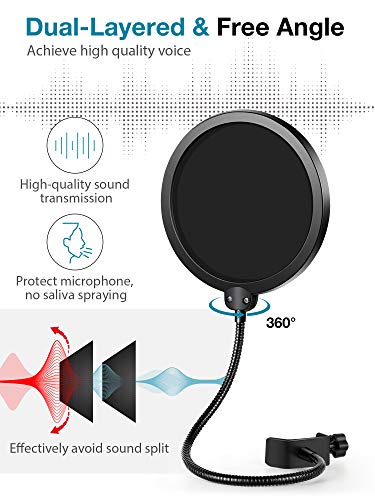 InnoGear Microphone Stand, Adjustable Mic Stand Set for Blue Yeti Nano Suspension Boom Scissor Arm Stand with 5/8" to 3/8" Screw, 5/8" to 1/4 Screw, Nano Mic Windscreen and Dual Layered Mic Pop Filter