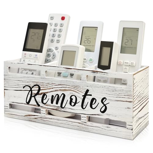 Remote Control Holder for Wall Bedside Organizer Wooden Remote Caddy Control Organizer for Table TV Controller Holders Wall Mount for Bed Nightstand Caddy Rustic Decor Storage Remote Box with 3 Slots - color: Rustic White, size: 3 Slot