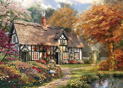 Puzzle for Adults 1000 Pieces, Thatched Cottage Jigsaw Puzzle | Autumn Cottage Puzzle with Poster,Storage Bag,Lettered Back,Wall Decor,27.5" x 19.6" - color: Thatched Cottage 1000 Pieces