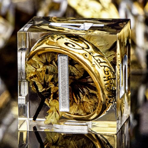 Magic Golden Ring DND Dice Set Sharp Edge Red Resin Dice with Box, for use with RPG D&D Tabletop Games Lord D and D Polyhedral Dice Set - color: Ring -Flower-2
