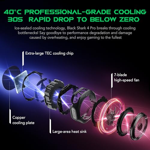 Black Shark Magnetic Cell Phone Cooler 4Pro, Portable RGB Cooling Fan, Cellphone Radiator with Removable Grip, App-Controlled Smart Temperature Control for iPhone MagSafe Series/Android/Tablet/iPad - color: New 4Pro Black