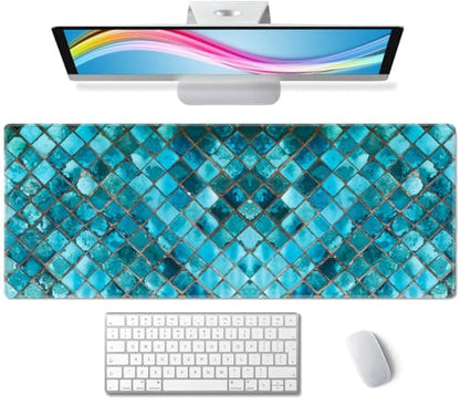 Desk Mat Large Mouse Pad, Turquoise Blue Aesthetic XL Mouse Pad Extended Full Desk Gaming Mousepad XL Long Keyboard Mouse Mat Desk Pad 31.5''X11.8'' Desk Accessories for Women Men - color: Turquoise Blue
