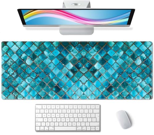 Desk Mat Large Mouse Pad, Turquoise Blue Aesthetic XL Mouse Pad Extended Full Desk Gaming Mousepad XL Long Keyboard Mouse Mat Desk Pad 31.5''X11.8'' Desk Accessories for Women Men - color: Turquoise Blue