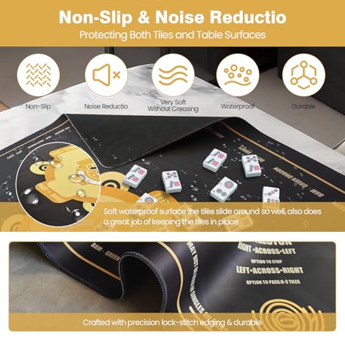 Mahjong Mat - 33"x33" Mah jongg Mat with Rules for American Mah jong(Black) | Noise Reduction Non-Slip Mahjong Mat for Table, Gaming Mat + Carrying Bag & 3 Dice for Mah jongg Tile Set Games/Card/Dominoes - color: Black