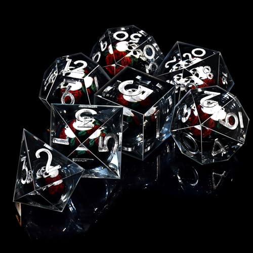 AUSTOR 7 Die DND Dice Set 7 Pieces White Skull Resin Dice Role Playing Sharp Edge Dice D20 D12 D10 D8 D6 D4 with Case for Dungeons and Dragons - color: White Skull