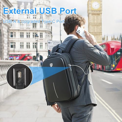 FENRUIEN Gaming Laptop Backpack 15.6 Inch, Expandable Hard Shell Backpack with USB Charging Port, Water Resistant Business Computer Backpack, Black