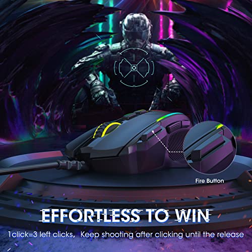 Pauroty Gaming Mouse RGB Wired, Ergonomic PC Gaming Mice with Chroma RGB Backlit, 8000DPI Adjustable, 8 Programmable Buttons&Fire Button, Plug & Play USB Computer Mouse for Windows Mac PC Gamer