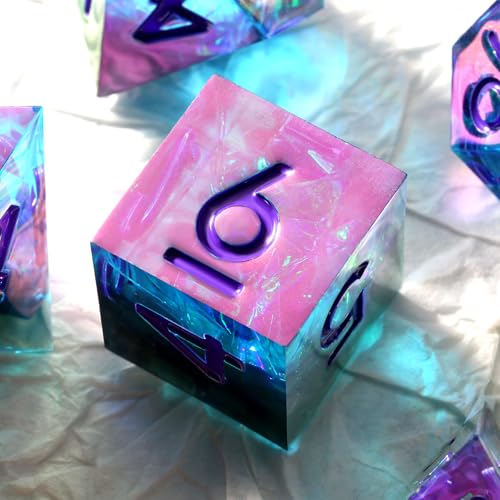 Iridescent Plating DND Dice, DNDND Handmade Resin Sharp Edge D&D Die with Gift Case for Dungeons and Dragon Tabletop Games (Iridescent Plating Green & Blue) - color: Iridescent Green and Blue